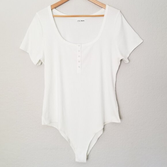 Reformation Rawson Ribbed Bodysuit White Plus Size 3X Short Sleeves Classic $78 - Picture 4 of 16